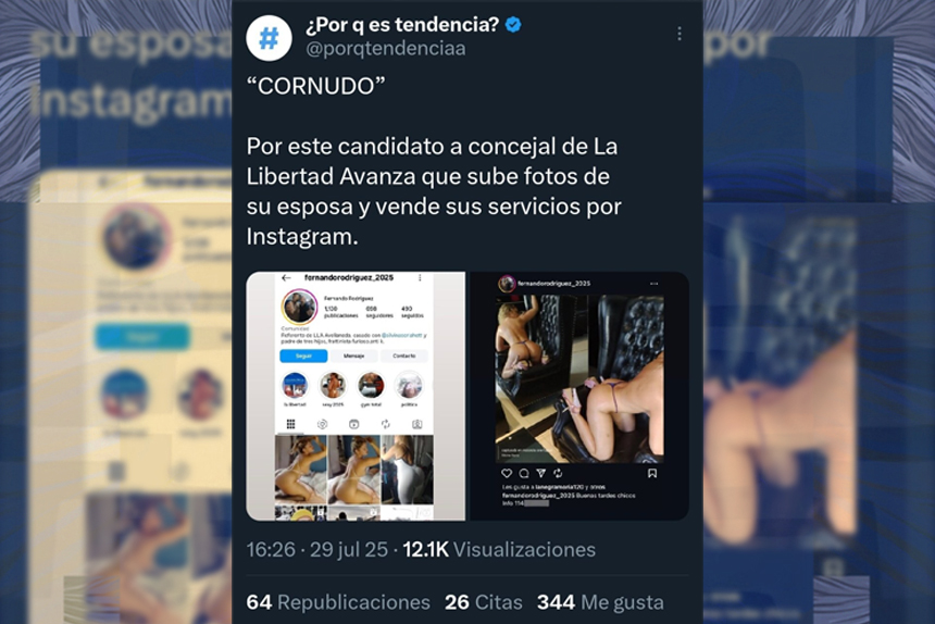 Escándalo en Avellaneda: el candidato libertario que publica fotos hot de su esposa