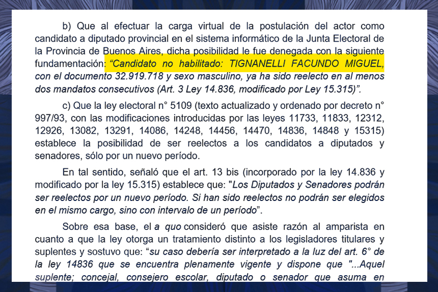 Peligra la candidatura del camporista Facundo Tignanelli