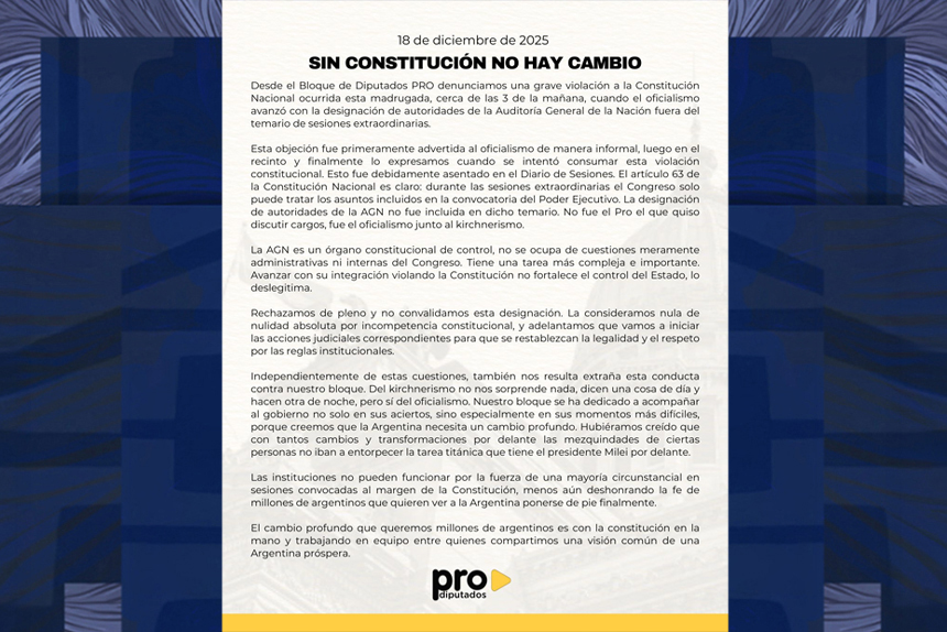 El PRO judicializa la designación de auditores de la AGN