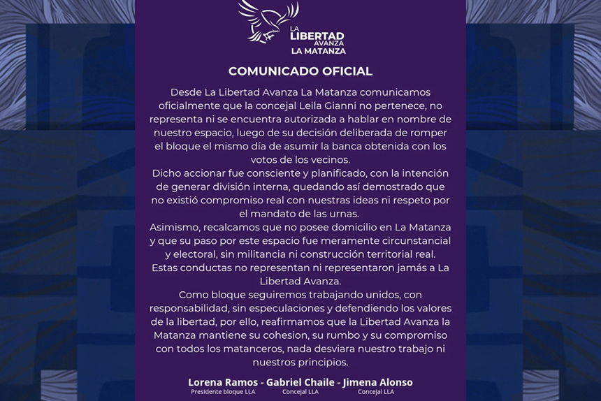 Escándalo en La Libertad Avanza: Leila Gianni se rebela y fractura el bloque en La Matanza