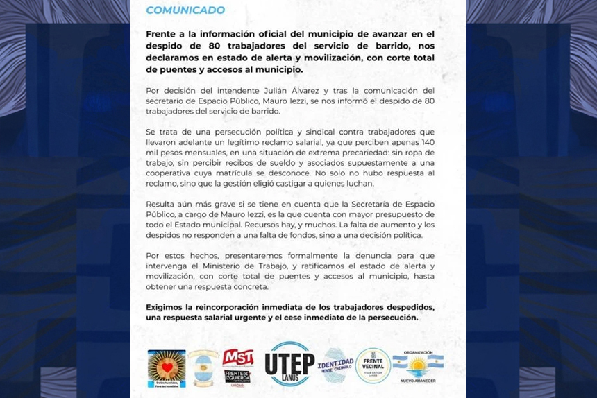 Mientras Julián Álvarez juega a la interna, la policía reprime municipales precarizados